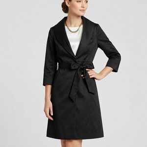 White House Black Market Black Satin Look Trench Coat Jacket Medium